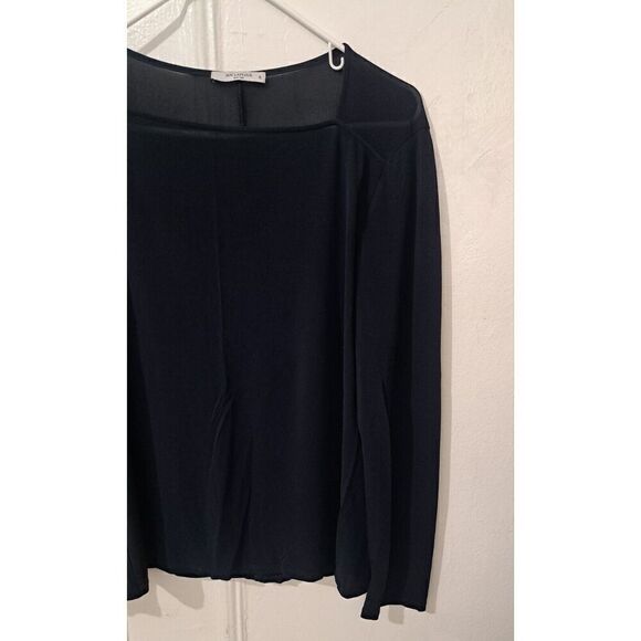 Mm Lafleur Womens Xl Square Neck Sheer Nylon Top Navy Blue Longsleeve - Picture 2 of 6